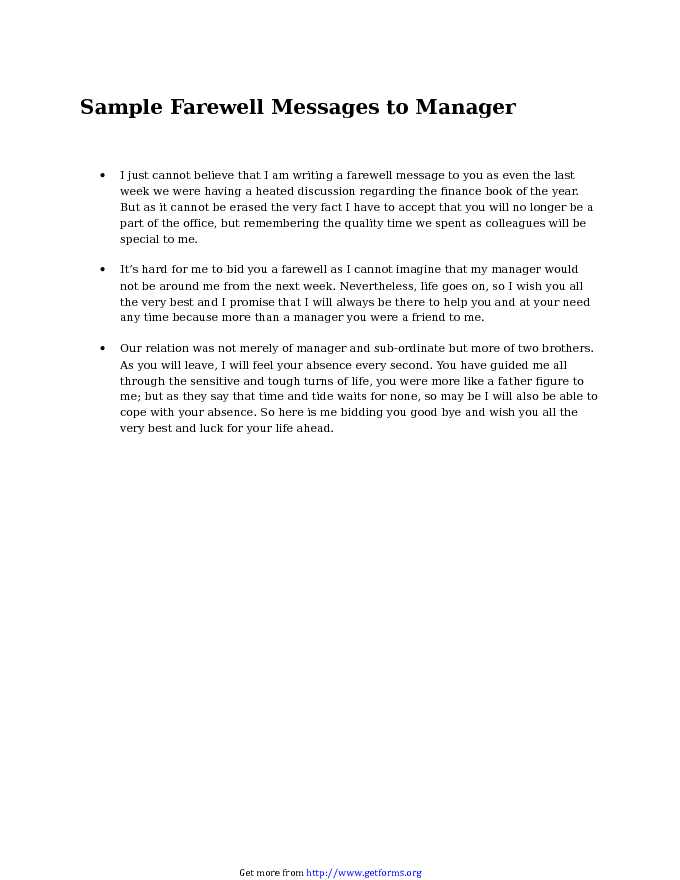 Sample Farewell Messages to Manager 