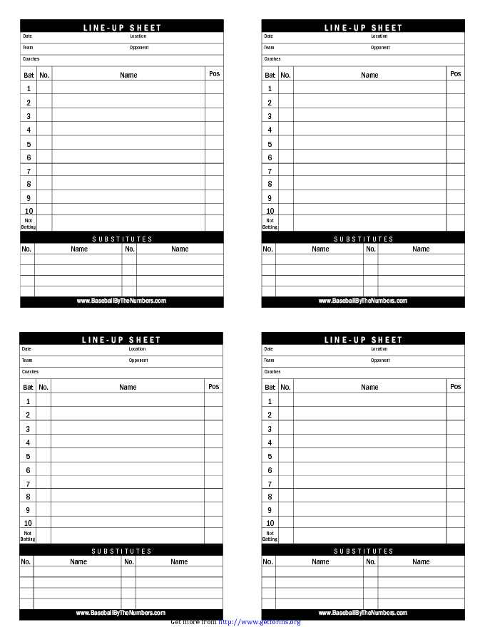 Baseball Lineup Sheet