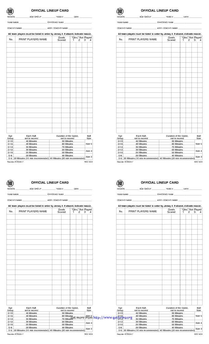 Official Lineup Card