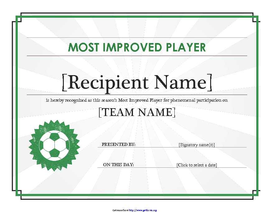 Most Improved Player Certificate (Editable Title)