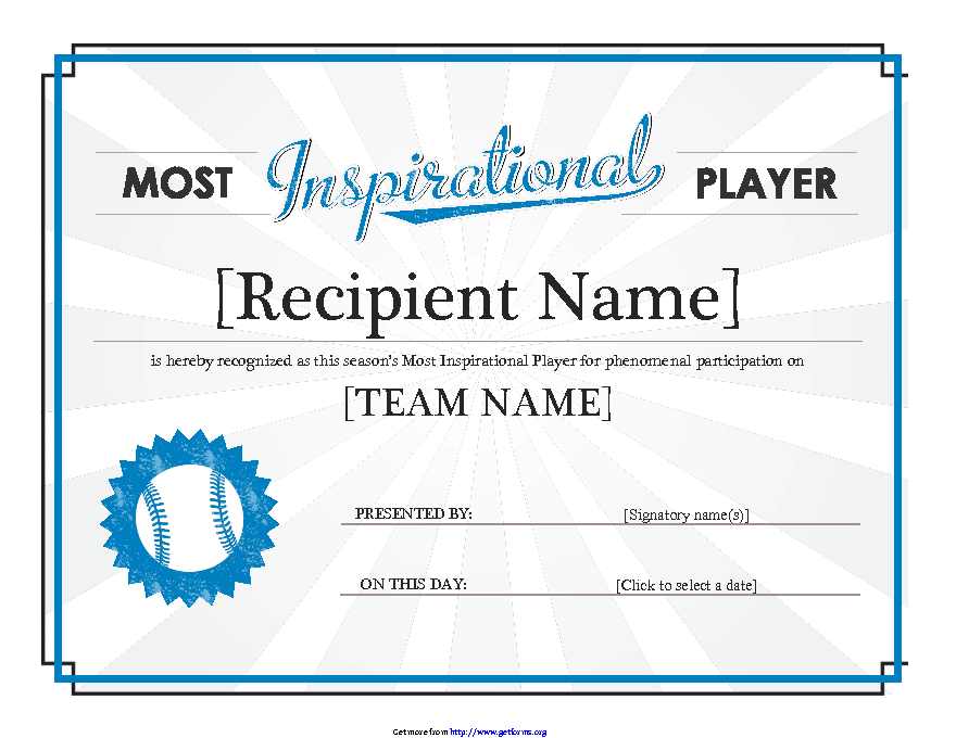 Most Inspirational Player Award Certificate