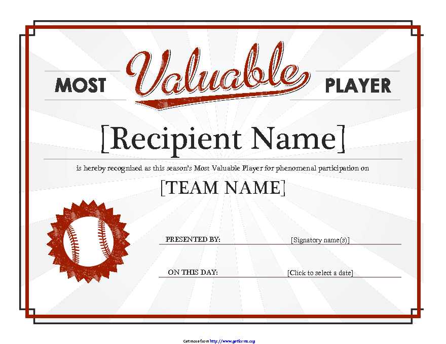 Most Valuable Player Award Certificate