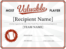 Most Valuable Player Award Certificate form