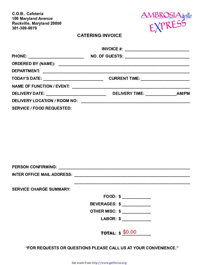 Catering Invoice Template 2