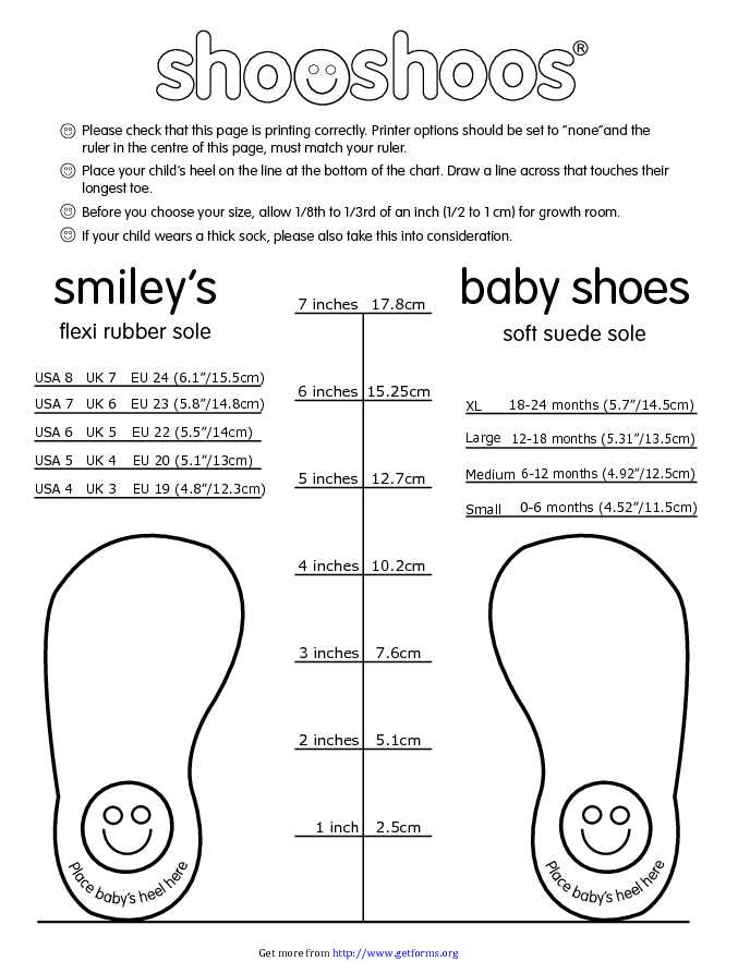 Shooshoos Sizing Chart