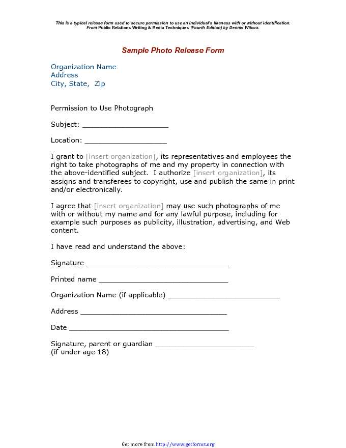 Free Photo Release Form