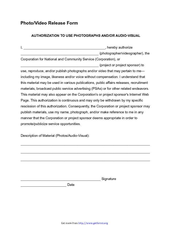 Photo And Video Release Form