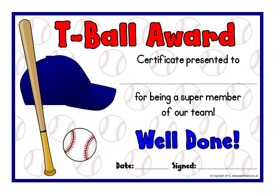 T-Ball Award Certificates