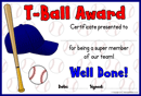 T-Ball Award Certificates form