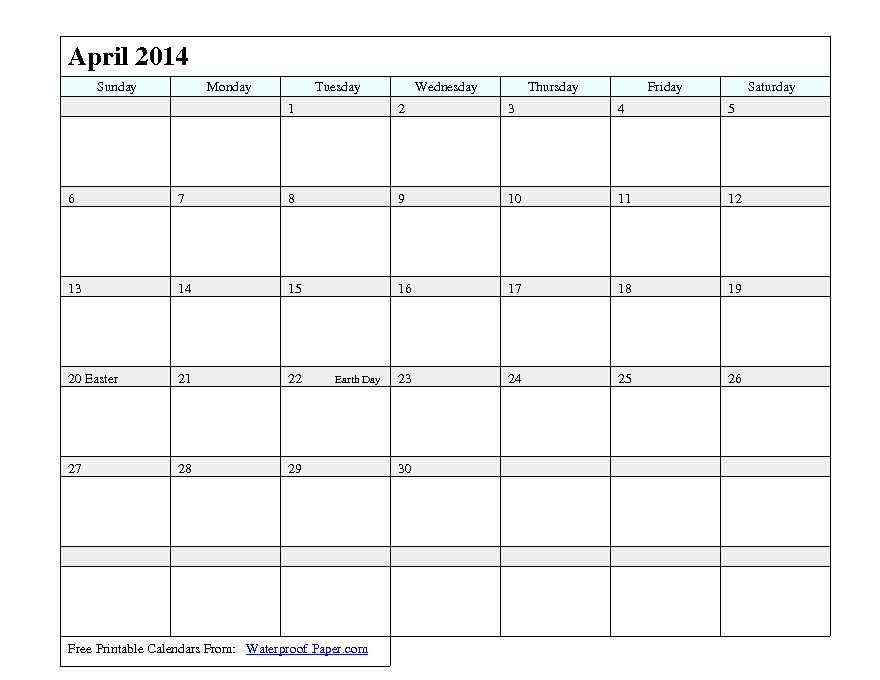 April 2014 Calendar 2