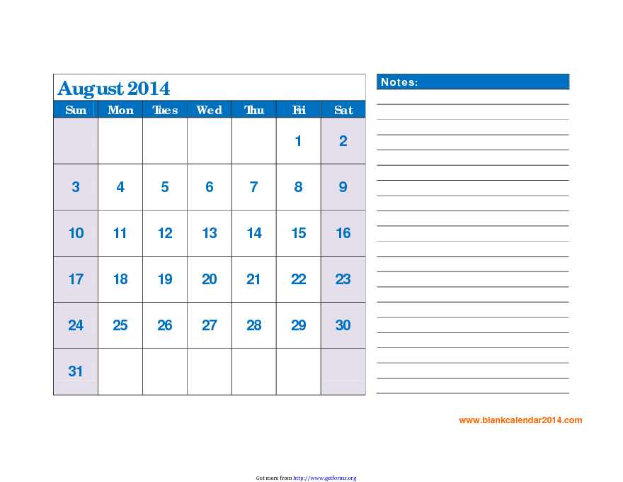 August 2014 Calendar 3