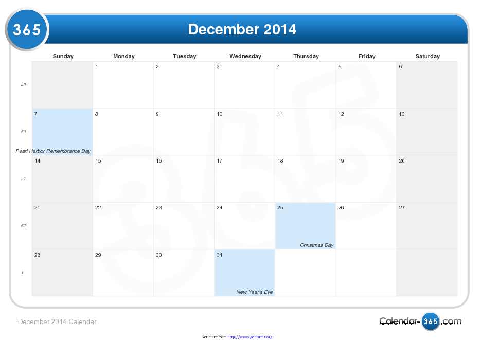 December 2014 Calendar 1
