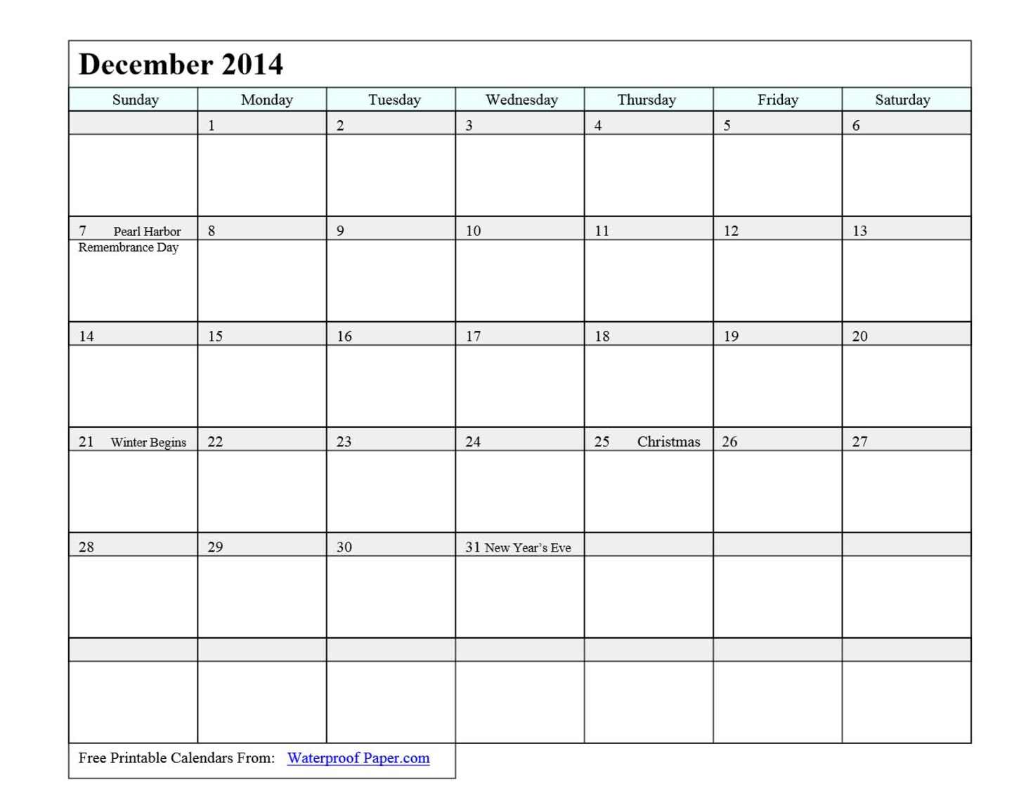 December 2014 Calendar 2