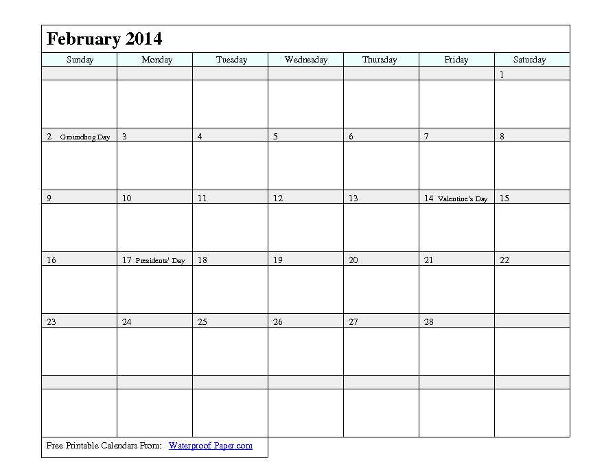 February 2014 Calendar 1
