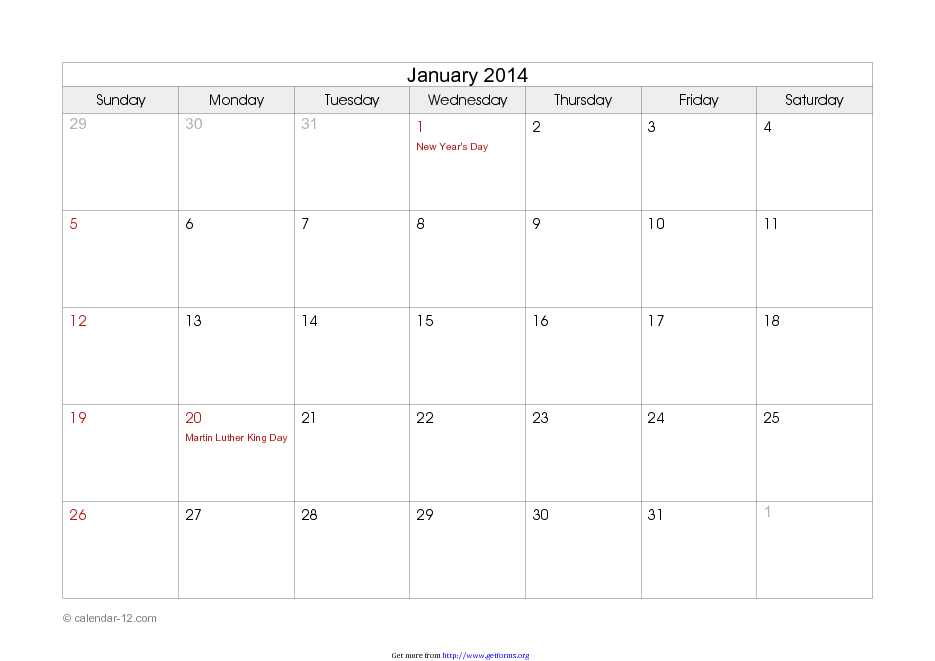 January 2014 Calendar 1