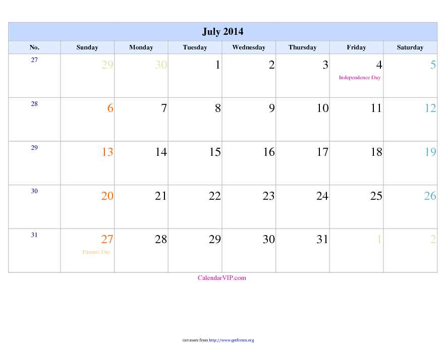 July 2014 Calendar 1