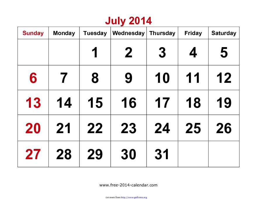 July 2014 Calendar 3