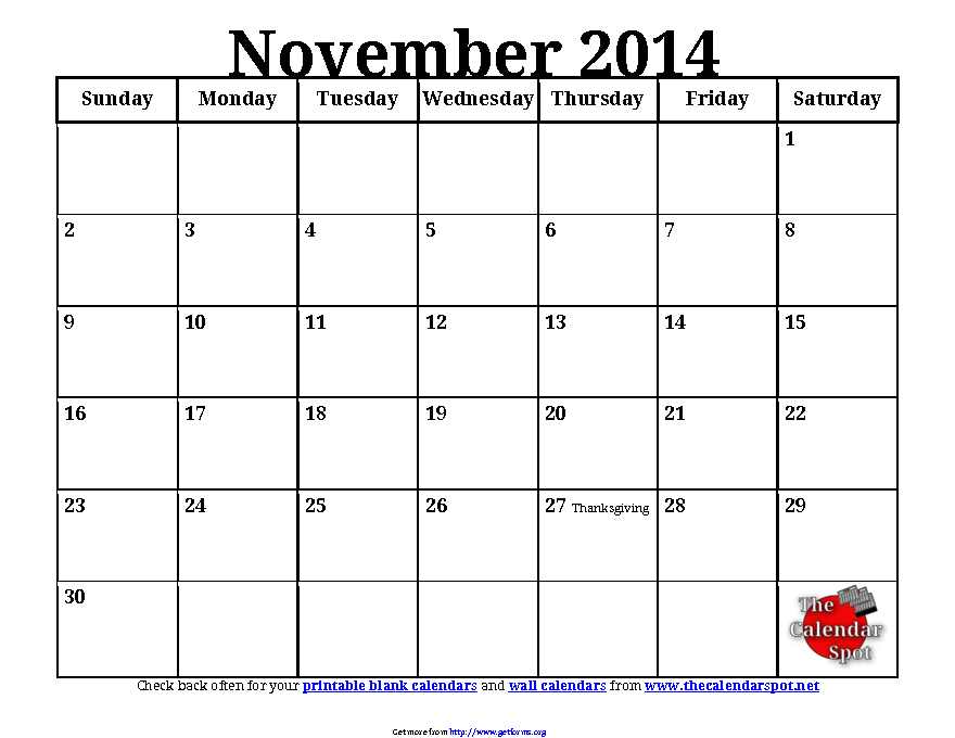 November 2014 Calendar 1