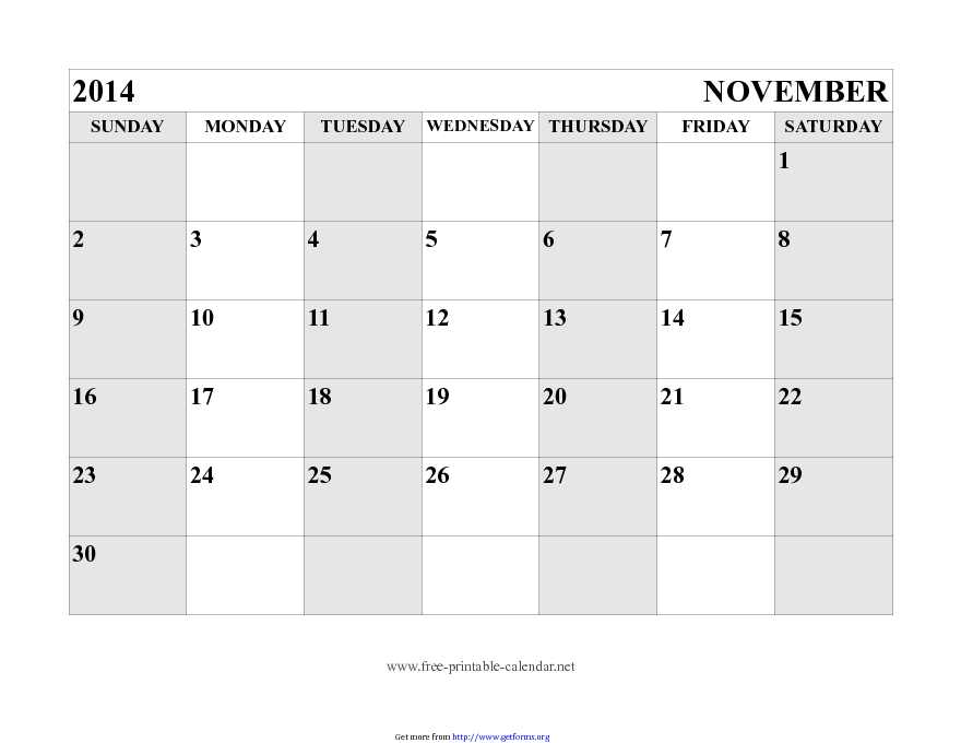 November 2014 Calendar 2