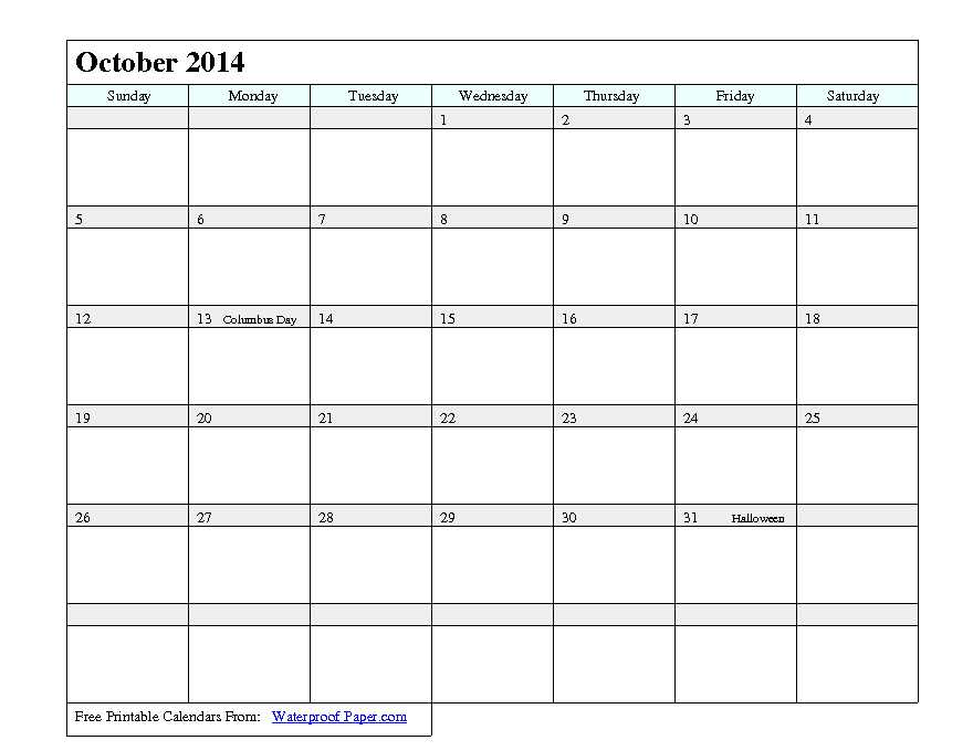 October 2014 Calendar 2