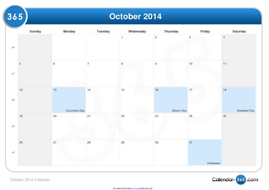 October 2014 Calendar 3