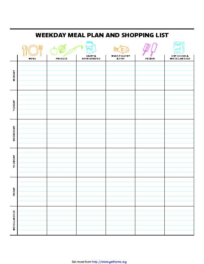 Weekday Meal Plan And Shopping List