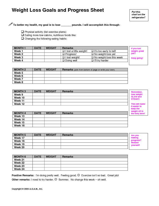 Weight Loss Tracking Sheet