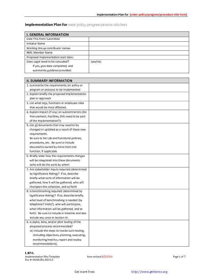 Basic Implementation Plan Template