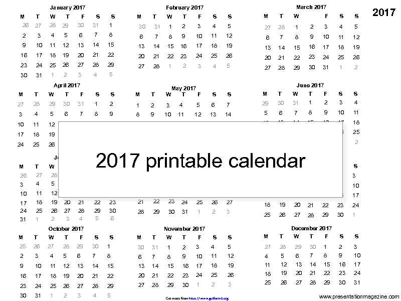 2017 Yearly Calendar 1