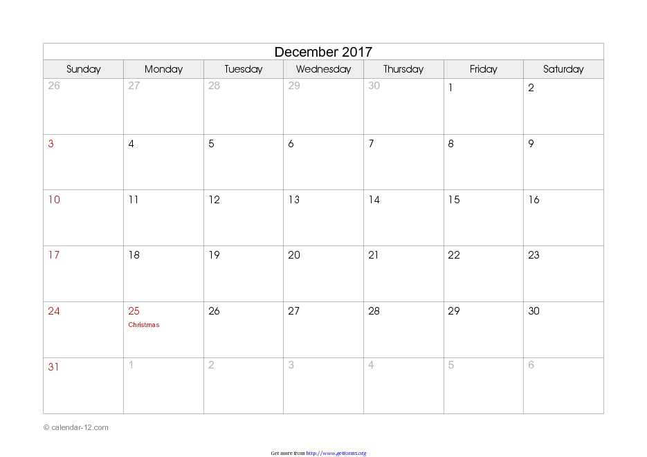 December 2017 Calendar 2