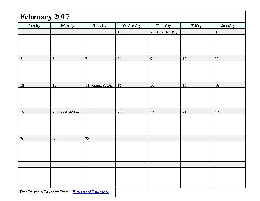 February 2017 Calendar 1