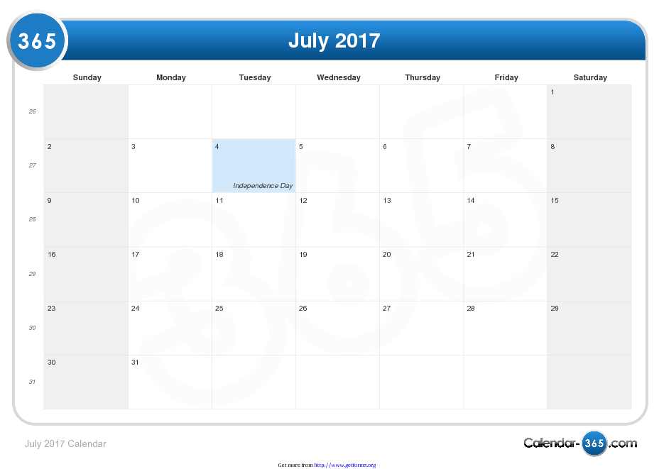 July 2017 Calendar 3