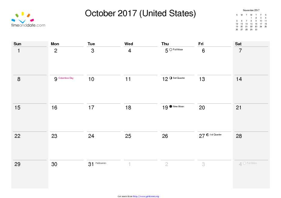 October 2017 Calendar 1
