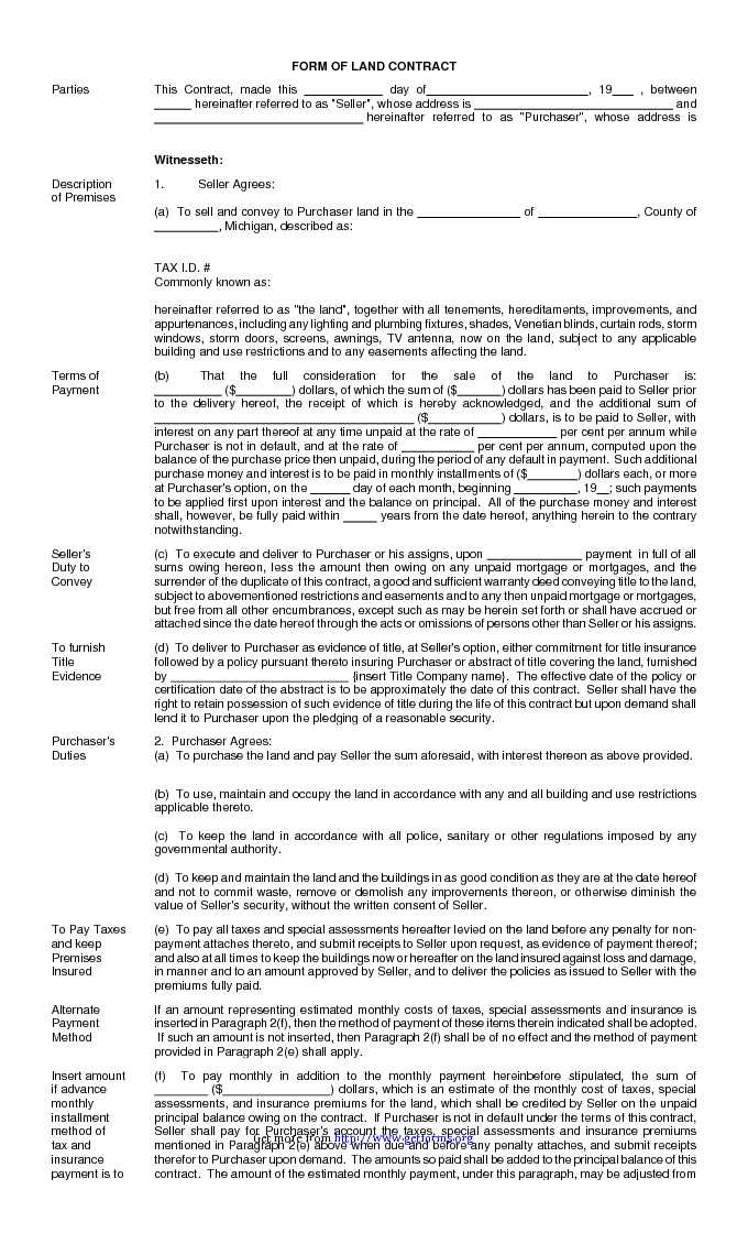 Form of Land Contract