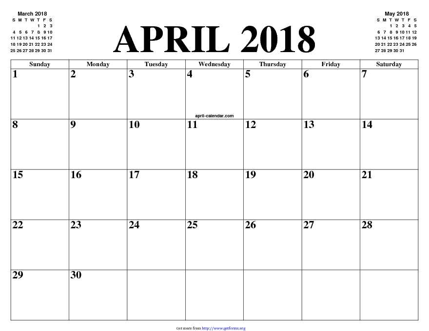 April 2018 Calendar 2