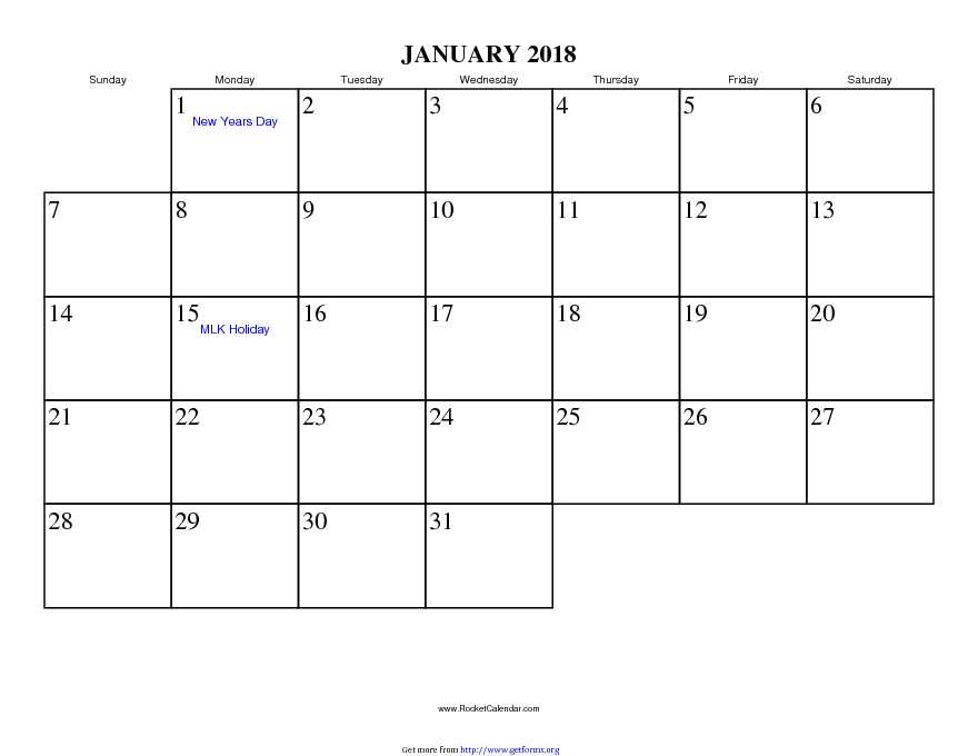 January 2018 Calendar 3
