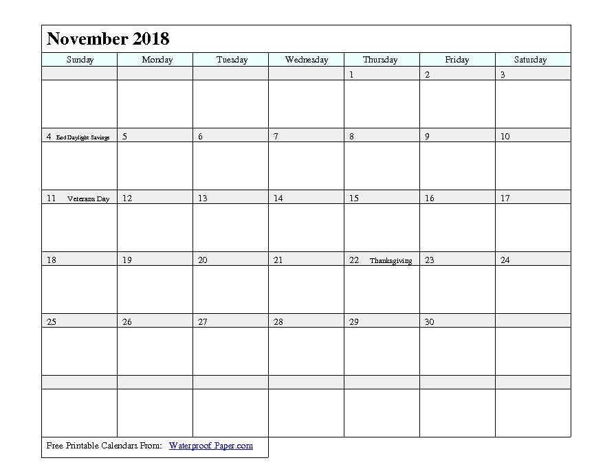 November 2018 Calendar 2