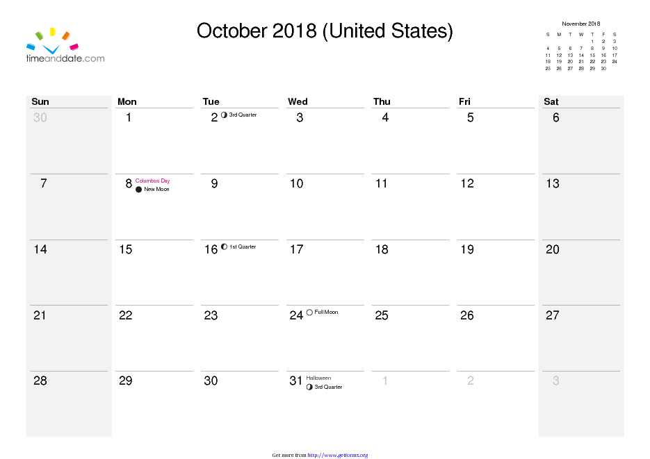 October 2018 Calendar 3