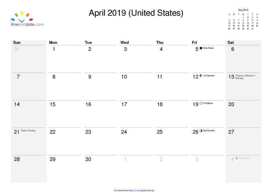 April 2019 Calendar 2