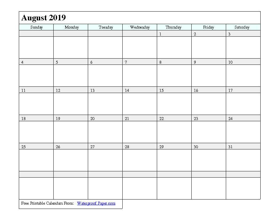 August 2019 Calendar 1