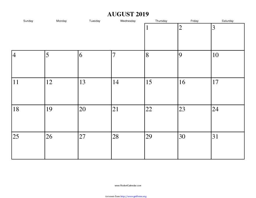 August 2019 Calendar 2