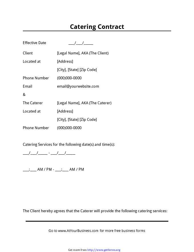 Sample Catering Contract Template