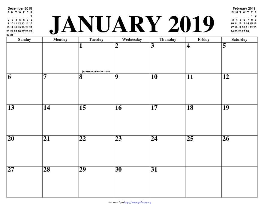 January 2019 Calendar 3