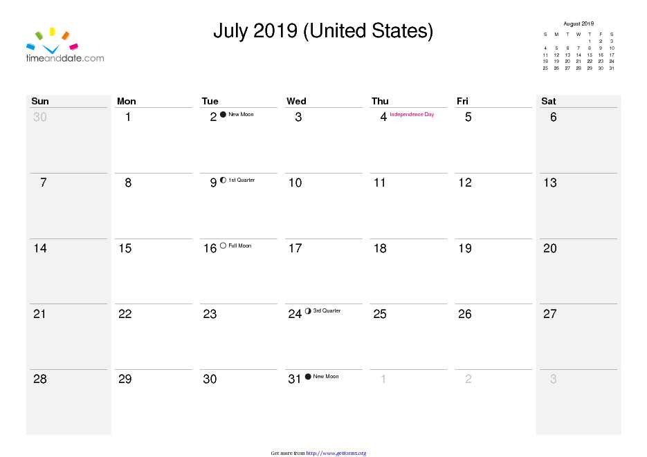 July 2019 Calendar 2