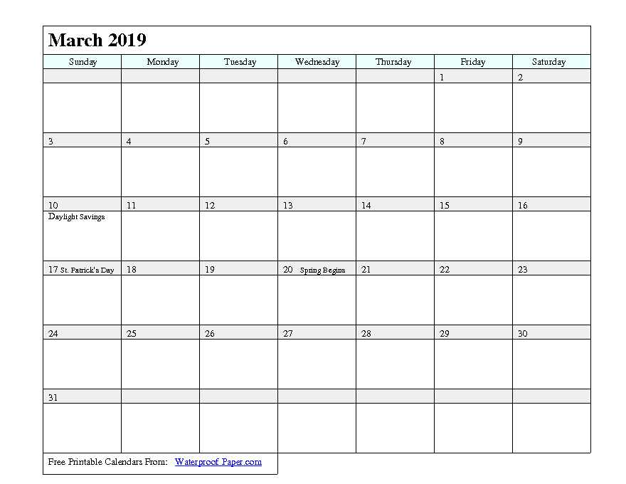 March 2019 Calendar 2