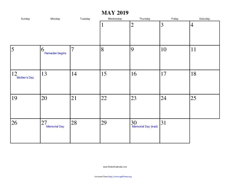 May 2019 Calendar 1