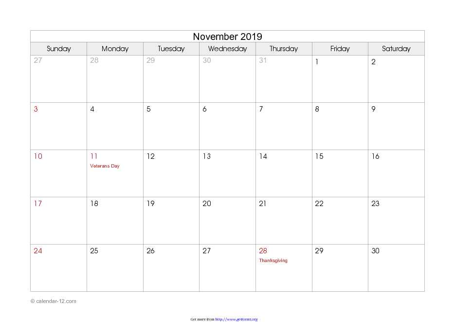 November 2019 Calendar 1