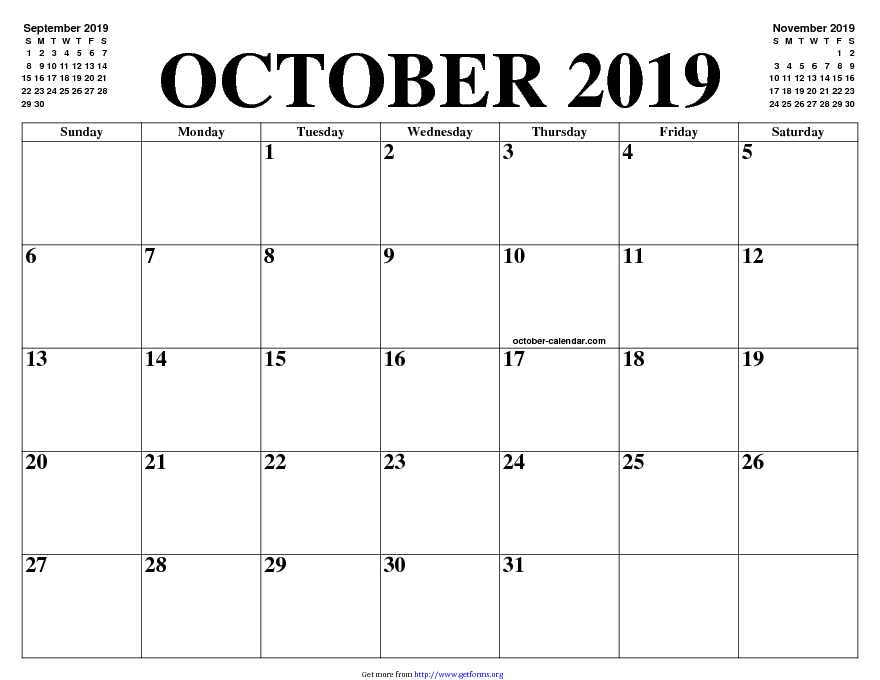 October 2019 Calendar 2