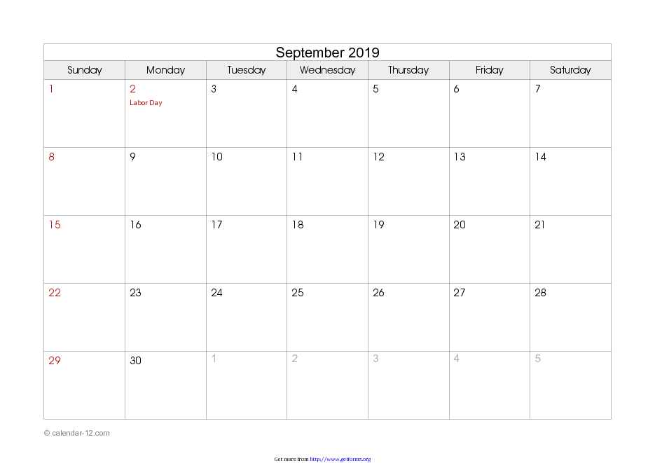 September 2019 Calendar 1