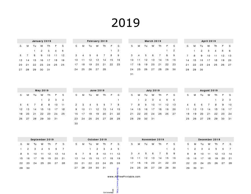 2019 Yearly Calendar 1